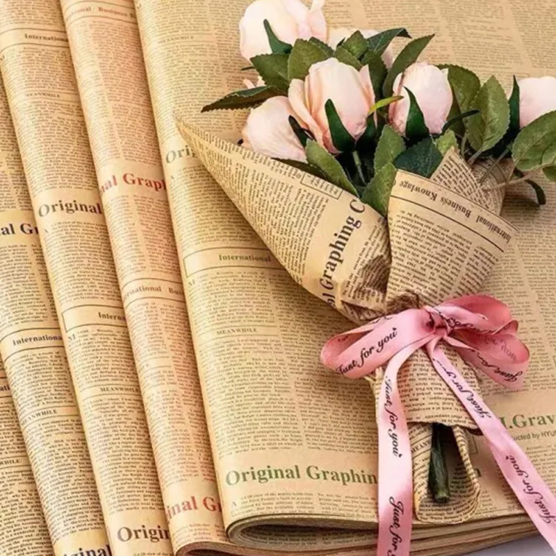 Papel de regalo kraft de flores de periódico antiguo inglés 
