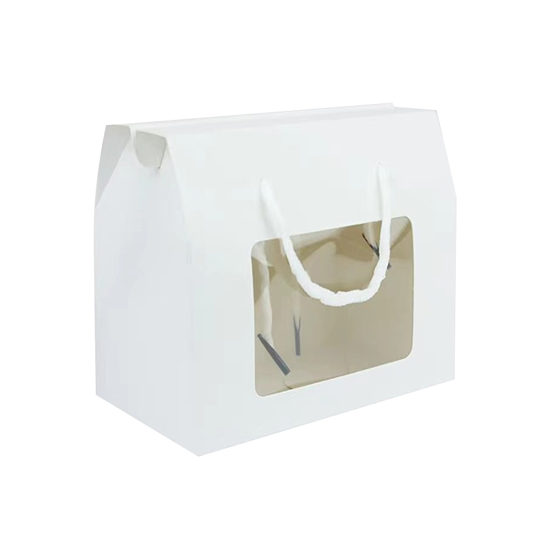 Caja de galletas para pasteles portátil blanca con ventana transparente y asa de transporte