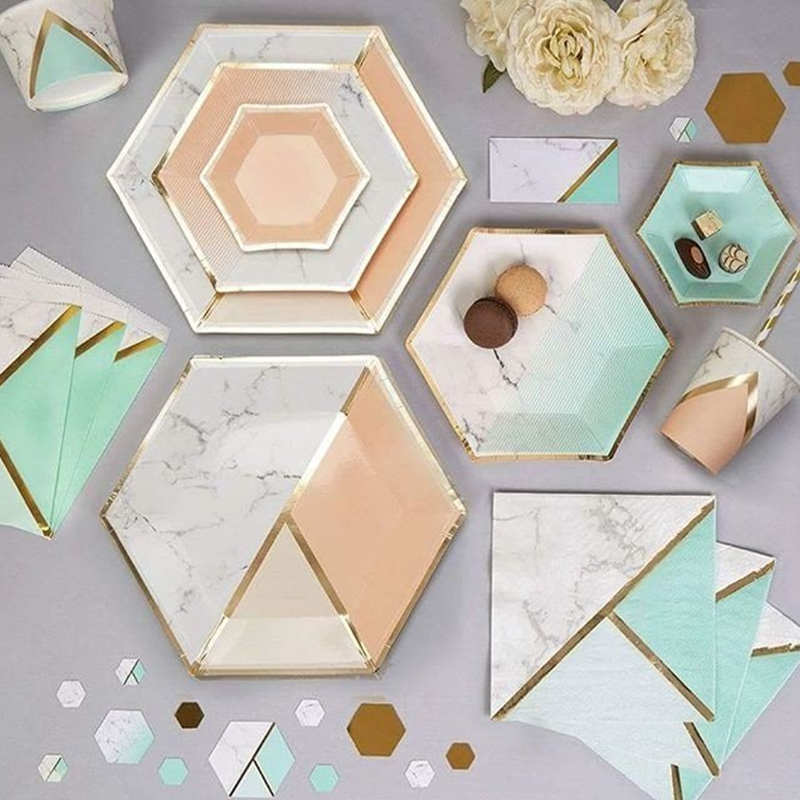 Platos de papel hexagonales desechables para bodas, fiestas de cumpleaños.