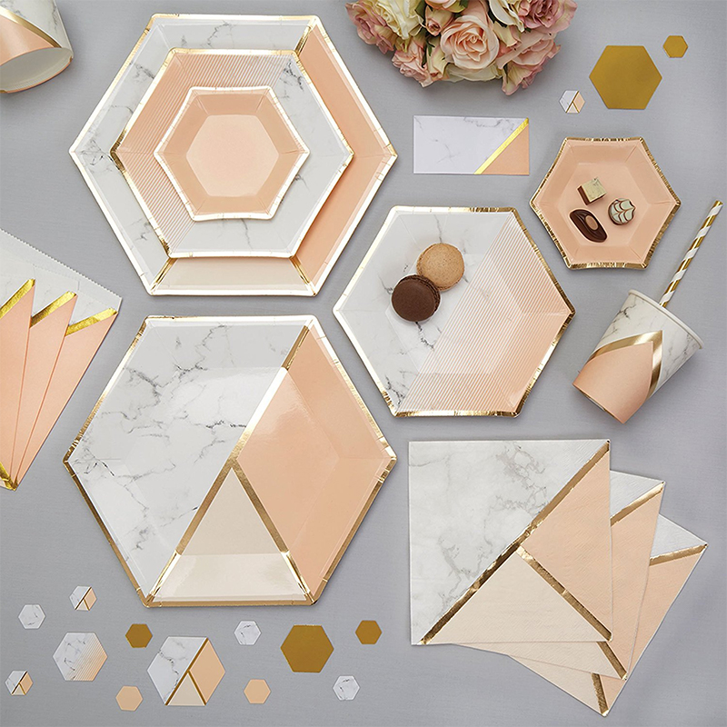 Platos de papel hexagonales desechables para bodas, fiestas de cumpleaños.