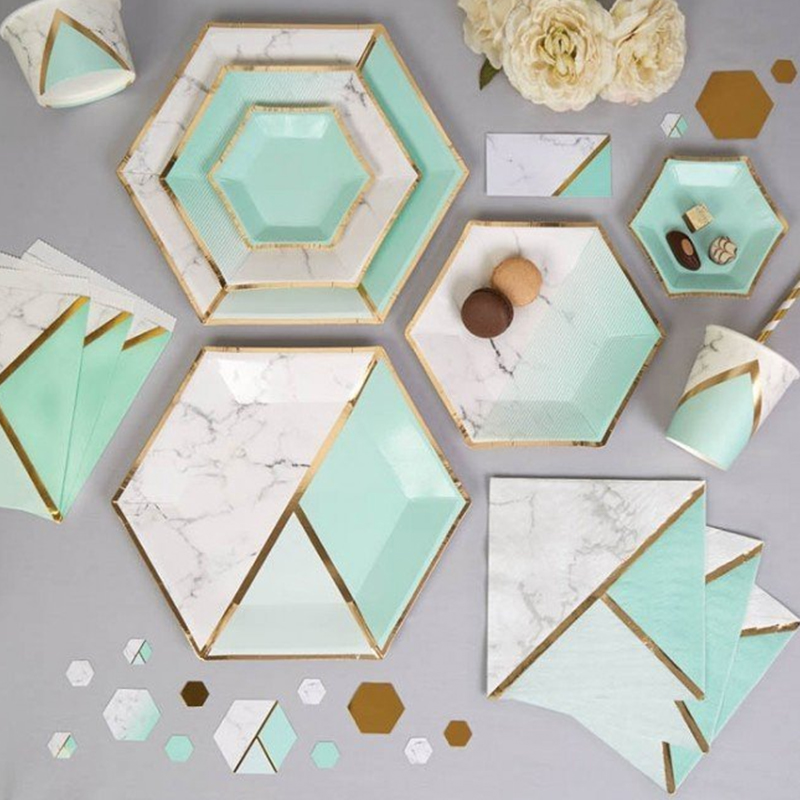 Platos de papel hexagonales desechables para bodas, fiestas de cumpleaños.