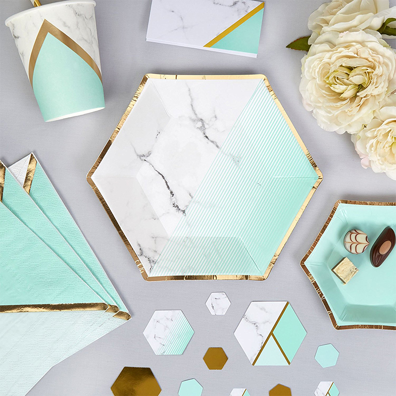 Platos de papel hexagonales desechables para bodas, fiestas de cumpleaños.