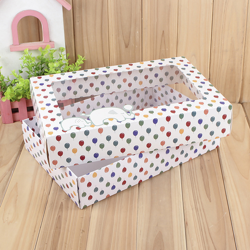 Caja con tapa y base con ventana para envasar galletas y regalos para niños